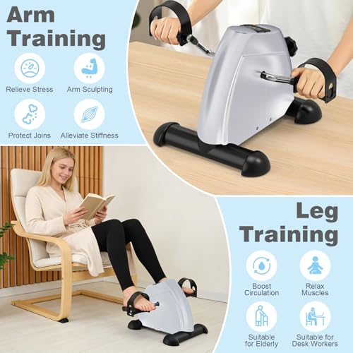 Image of Mini Exercise Bike: Portable Under Desk Bike Pedal Exerciser Foot Cycle Arm & Leg Pedal Exerciser with LCD Screen Displays & Adjustable Resistance for Home /Office