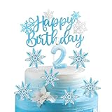 iNINGER Frozen 2nd Birthday Candle,Frozen Number Happy Birthday Cake Topper Glitter Frozen Cake Pick for Snowflake Theme Baby Shower Kids Birthday Party Frozen Cake Decorations Supplies