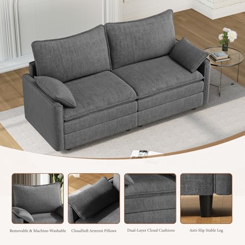 Image of Vesgantti 74 inch Loveseat Sofa for Living Room, Comfy Cloud Couch Deep Seat Chenille Modern 2 Seater Small Sofa with Armrest Pillow, Easy Assembly for Small Spaces, Gray