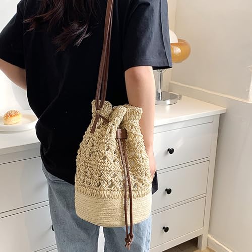 Image of Women Straw Backpack Summer Beach Casual Casual Daypacks,Beige, large
