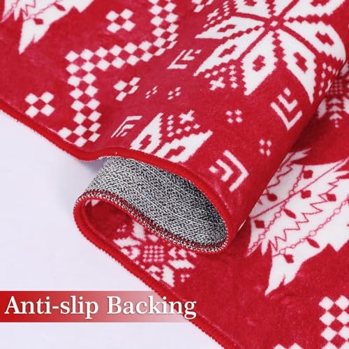 Christmas Area Rug 2x6 Washable Mats Entry Rug for Living Room Bedroom Dining Room Easy Care Indoor Floor,Red