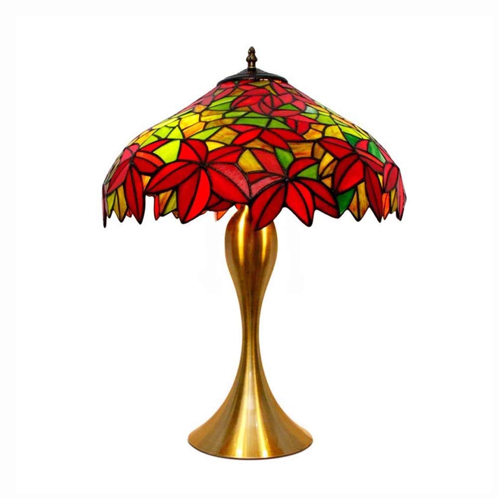 Aioneer Tiffany Style Table Lamp, Multicolor Stained Glass Shade Desk Lamp, American Pastoral Decoration Bedside/Nightstand Lamp With Zinc Alloy Base For Living Room Bedroom-30cm