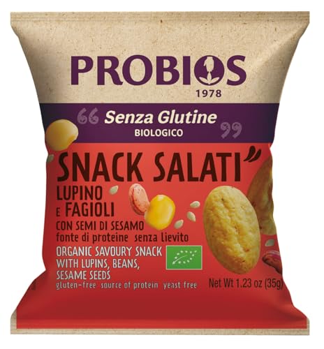 Probios Snack Lupini e Fagioli con Semi di Sesamo - Snack senza Glutine e senza Lievito - Migliore Gonte di Proteine ​​e Fibre - Specificamente Formulato per Celiaci - 35 g