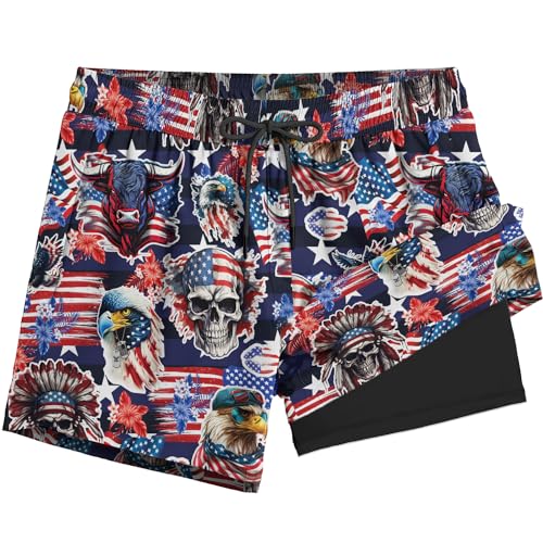 Mens Swim Trunks 7 Inch with Compression Liner 2 in 1 Quick-Dry Swimwear, Elastic Waistband and Phone Pocket3