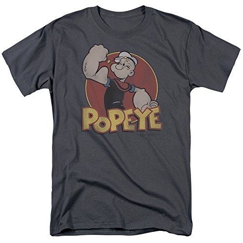 Popeye Mens Anillo Retro Camiseta de Manga Corta (carbón, Medio)