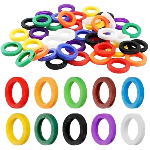 SULIUDAJI Juego de 50 cubiertas para llaves en 10 colores, etiquetas de codificación de identificador de llaves de plástico, tapas de llaves coloridas, cubiertas para llaves, cubiertas para llaves