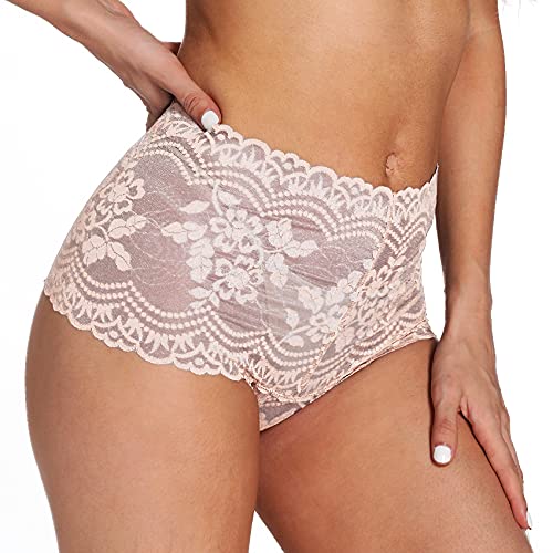 Women's High Waisted Retro Lace Thong Panties Seamless Plus Size Cotton Underwear3