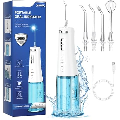 Cordless Water Flossers Picks for Teeth, IPX7 Waterproof Portable Water Flosser with 4 Pressure Modes, 2000mAh Rechargeable Water Dental Flosser for Home Travel (White) Cover