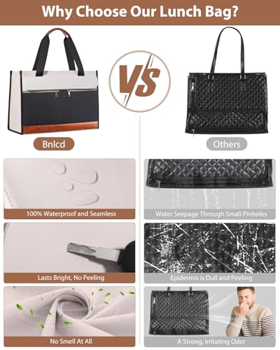 Bnlcd Lunch Tote Bag for Women - 15.6 Inch Laptop Work Bag with Insulated Lunch Compartment - Large Capacity Quilted Computer Handbag - Leakproof Lunch Box for Women Adults, White-black - image 7