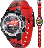 Disney Pixar Cars Kids Watch – Flashing Dial Lights, LCD Display, Adjustable Plastic Strap – Perfect for Boys and Girls