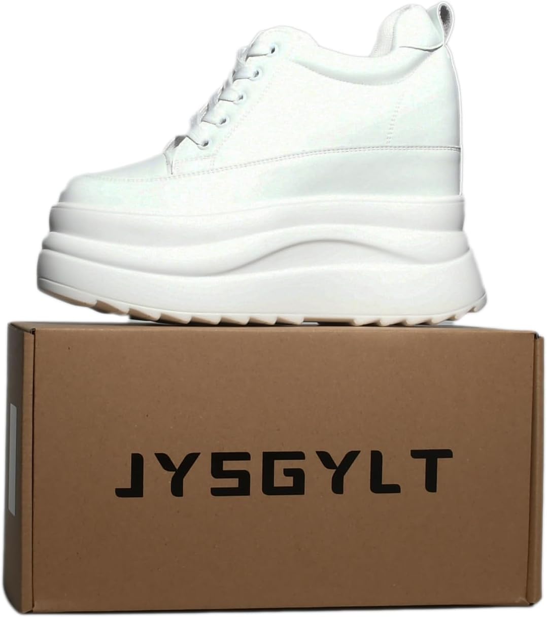 5 inch Black White Platform Sneakers for Women- 8cm Chunky Sole 5cm Hidden Wedge Heel-Leather Chunky Platform Shoes for Female Footwear