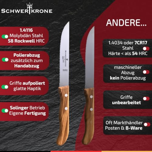 Foto von Schwertkrone Steakmesser Brotzeitmesser Frühstücksmesser Schinkenmesser Solingen Germany Olivenholz (Gezahnte Schneide)