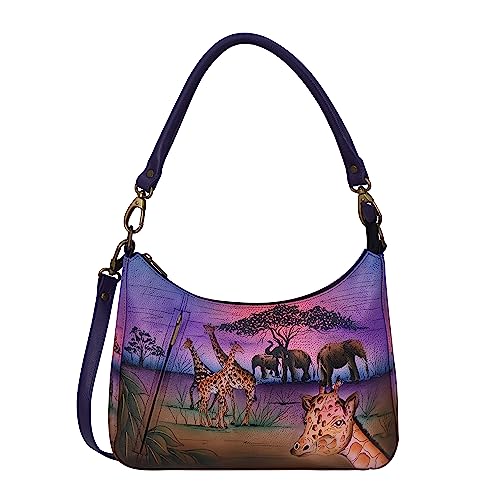 Anna by Anuschka Women's Hand-Painted Genuine Leather Large Top Zip Hobo