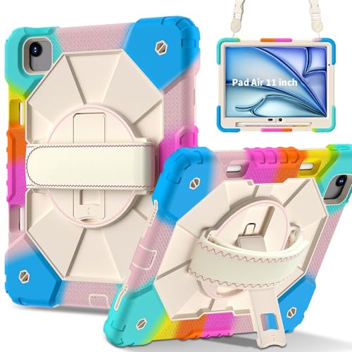 Funda para iPad Air 11 M4 con soporte giratorio 360 y correa azul