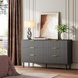 Garvee Fluted Dresser with 6 Drawers, 29.9'' Tall Closet Dresser Organizer with Anti-Tipping Device, Wood Chest of Drawers with Storage and Metal Legs for Bedroom, Entryway, Small Spaces,Black