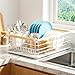 JUPPLIES Escurreplatos de Acero Inoxidable 41.5x31x11cm con Soporte para Utensilios Extraible, Portavasos y Estante de Gran Capacidad - Escurridor de Platos con Bandeja de Goteo (Blanco)