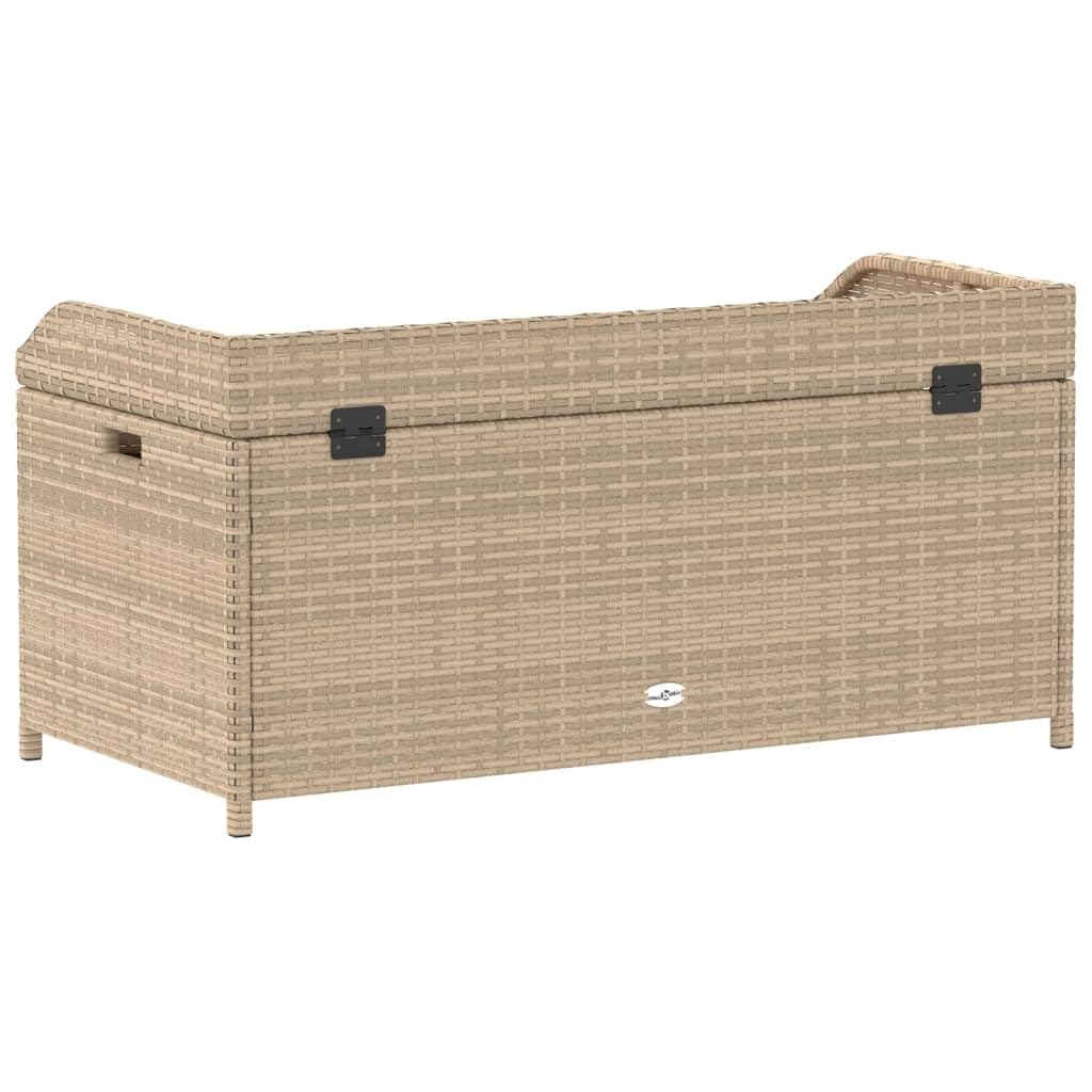 Panca Portaoggetti Beige Misto 100x50x52 cm Polyrattan e Acacia,Panca Portaoggetti Giardino,Panchina da Esterno,Panca Contenitore da Esterno-365951