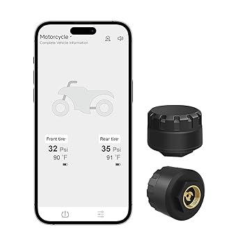 Motorcycle Tire Pressure Monitoring System Bluetooth TPMS with 2 External Sensors, Real-Time Tire Pressure Temperature Sensor, Compatible with iOS and Android