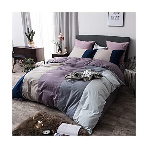 Bettbezug 100% Baumwolle 200x230cm Bettbezug 4teilig mit Spannbettlaken und 2 Kissenbezüge Modern Deckenbezug Duvet Cover mit Reißverschluss (Color : Graey A, Size : 200x230-150x200cm) Cover
