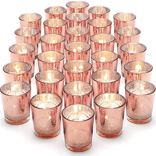 LETINE 36pcs Rose Gold Votive Candle Holders, Tea Lights Candle Holder for Rose Gold Party Decorations - Ideal for Wedding Centerpieces, Bridal Shower, Valentine's Day Table Decor