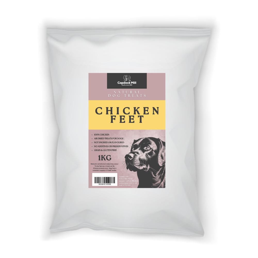 Copdock Mill Chicken Feet Treats for Dogs 1kg Bulk Natural Dog Treat Chews Dental Treats High in Protein offering improved Joint health and flexibility