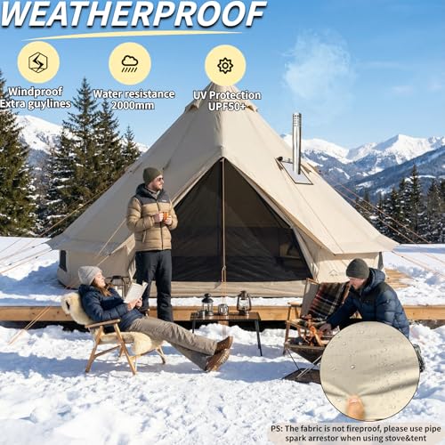 DANCHEL OUTDOOR B2 Portable Yurt with Stove Jack for Winter Camping, 4 Season Bell Tent Large Hot Tent 6 Person Family Camping Glamping Party 300D Oxford Khaki, 16.4ft/5m - Image 2
