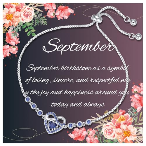 Birthstone Bracelets for Women Trendy: Infinity Heart Tennis Bracelet with Cubic Zirconia, Adjustable Silver Bracelet Christmas Mother's Day Birthday Anniversary Jewelry Gifts for Women Wife Mom