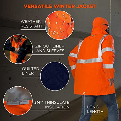 Ergodyne Glowear 8385 Ansi High Visibility 4-In-1 Reflective Safety Jacket, Orange, Medium #TOP1