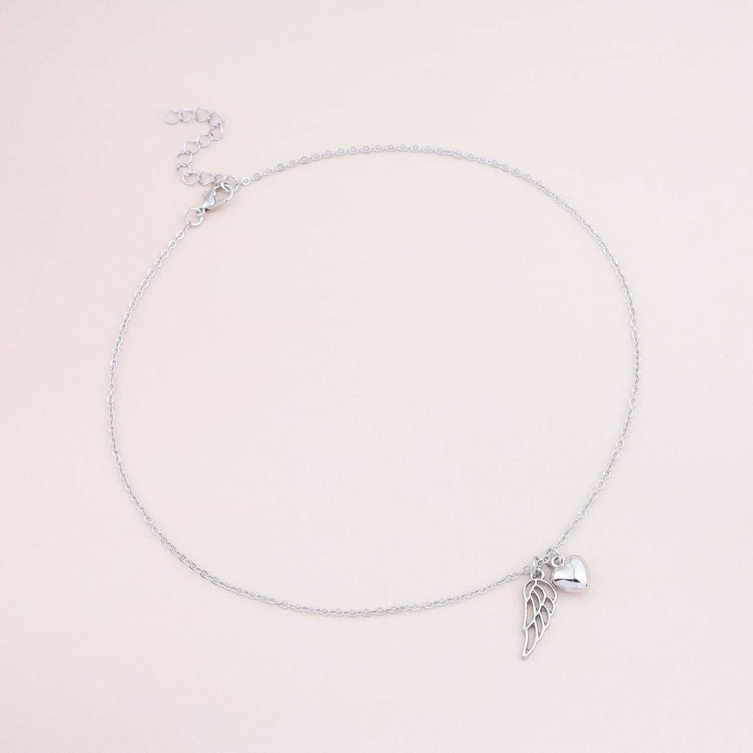 Bohemian Heart Wing Choker Necklace Silver Hollow Wing Pendant Necklace Puffy Heart Collar Necklace Minimalist Heart Chain Necklace Jewelry for Women Gifts - Image 3