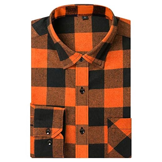 DOKKIA Men's Casual Dress Long Sleeve Buffalo Plaid Checkered Fitted Flannel Shirt (Orange Black Buffalo, Medium)