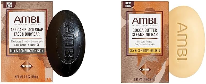 Ambi Sabonete Preto Africano para Rosto e Corpo com Manteiga de Karité, Óleo de Coco, Cacau e Banana-da-terra, Pacote com 2 barras