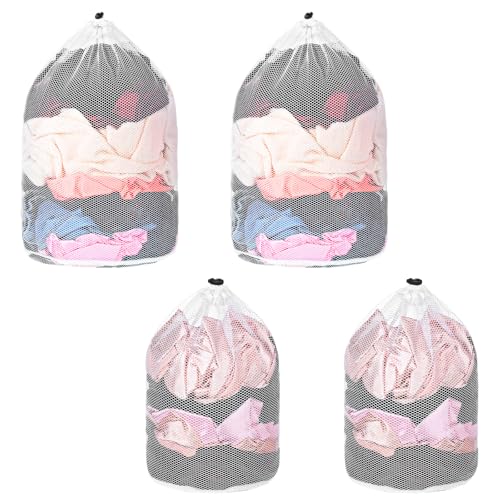 ElevateTech Mesh Laundry Bag with Drawstring, 4 Pcs Reusable Laundry Bags for Washing Machine White Net Washing Bags for Laundrys Delicate Wash Bag for Home Travel Dorm Apartment, 2 Large & 2 Small