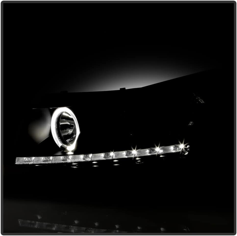 ACANII - For 2011-2016 Chevy Cruze LED Strip DRL Halo Black Housing Projector Headlights Headlamps, Driver & Passenger
