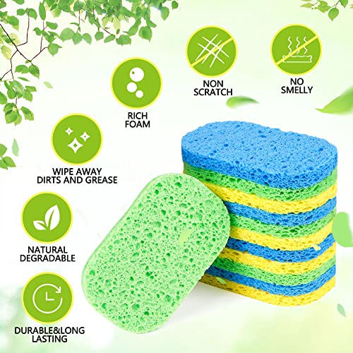 Homexcel Cellulose Sponges Pack Of 12,Natural Non-Scratch Cleaning Scrub Sponges For Kitchen And Household,Compressed Dish Washing Sponge Safe For Non-Stick Cookware #TOP4