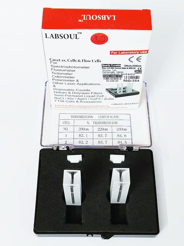 Q-254 Micro Quartz Cuvette Spectrometer with Frosted White Wall with Lid Volume-1ml, Path Length:10 mm. (1 Pair - 2 Pcs in one Box) by LABSOUL-picture-30