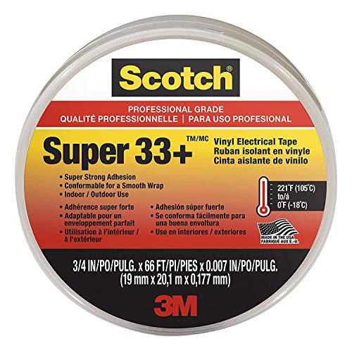 Scotch Super 33+ Vinyl Electrical Tape, 6132-BA-10, 3/4 in x 66 ft x 0.007 in - New Version