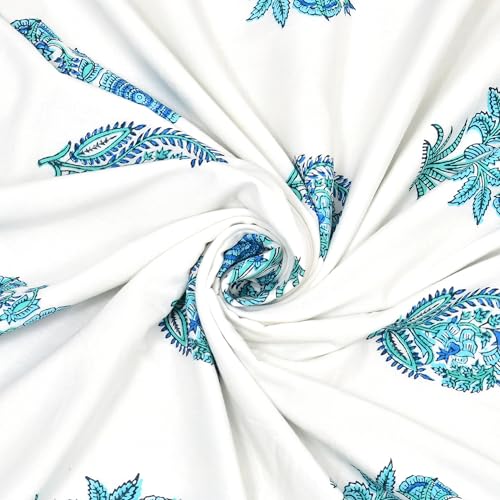 Image of BLOCKS OF INDIA 100% Cotton Dohar King Size Reversible Hand Block Printed Malmal Summer Dohar /Blanket (Blue Kairi)