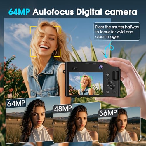 Digitalkamera für Anfänger Bofypoo mit 64MP Autofokus und 32G Speicherkarte