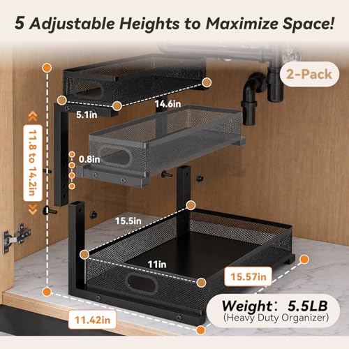 3-Tier Under Sink Organizer 2-Pack Organization for Bathroom Kitchen,Black by NeoFabHome - Used condition - Image 6