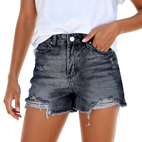 Short denim femme avec déchirures marquées et ourlet totalement effiloché