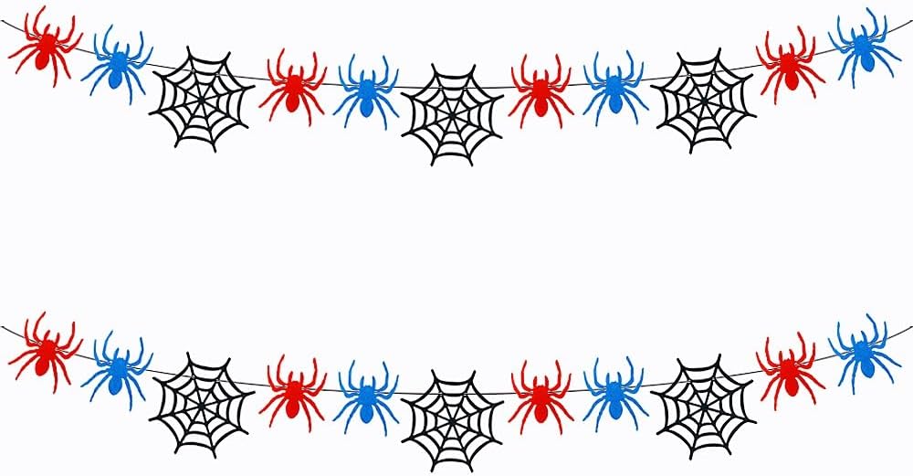 SaktopDeco 2 Pack Red Blue Spider Web Garland Banner Felt Hanging Spider Web Decorations for Halloween Home House Fireplace Decorations