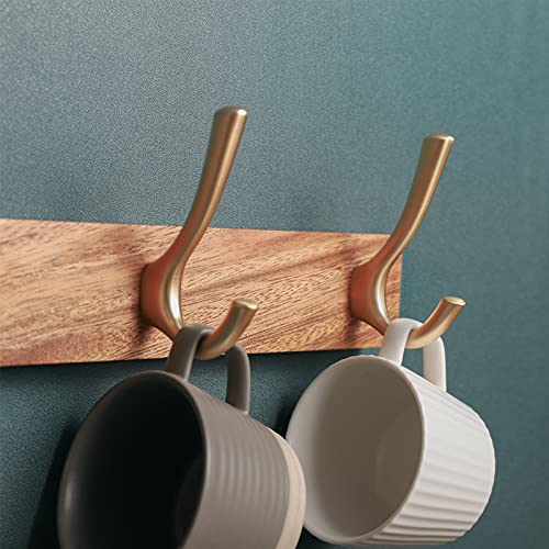 Muso Wood Wall Mounted Coat Rack, Rustic Wooden Coat Rack With 4 Gold Hooks Rail, Double Door Hangers For Coat Towel Bag Organizer Hat Key Cup(Acacia) #TOP4