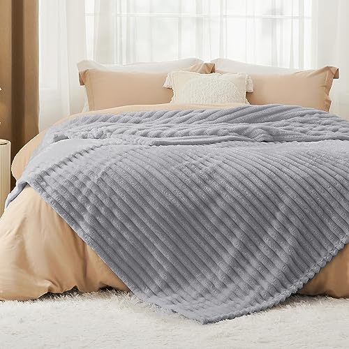 Bedsure GentleSoft Blankets Queen Size for Bed - Cozy Soft Blankets for Women, Cute Large Fleece Throws for Girls, Light Grey, 90x90 Inches by Bedsure - Image 2