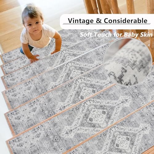 Miniatura 5 de Homcomodar 15pcs Alfombras De Escalera 76x20cm Gris Peldaños De Mader Antideslizante Alfombra De Goma Para Escaleras Peldaños Autoadhesivos Para Niños Ancianos Y Mascotas