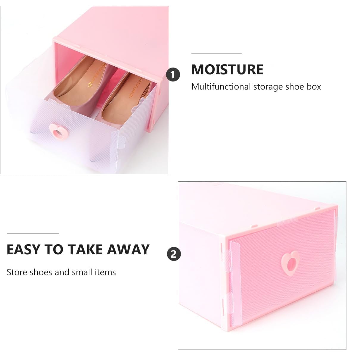 3pcs Pink Pp Plastic Shoe Storage Boxes with Drawer, Dustproof and Moisture Resistant Shoe Organizer for Women’s Sneakers and Boots