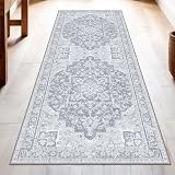 Washable Runner Rug 2x6 | Non Slip Rug Runners for Hallways, Entryways, Kitchens, Bathrooms, Bedrooms | Ultra-Soft Flannel Carpet Runners with Rubber Backing (Glacier Grey, 2x6)
