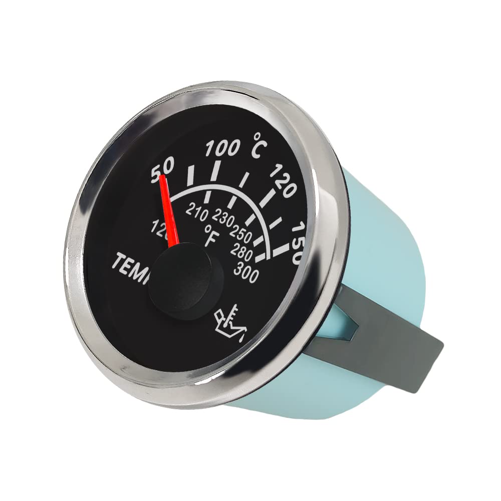 ELING Jauge de température d'huile 52 mm 50-150 ℃ universel avec rétroéclairage 9-32 V pour voitures, motos, bateaux, bateaux, bateaux, yachts (noir + acier inoxydable, style pointeur)