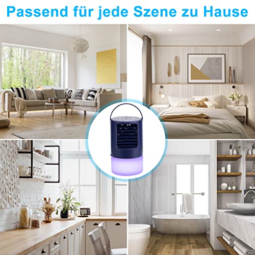 climatiseur portable, 4 en 1 mini refroidisseur d'air à ventilateur de refroidissement, con 3 velocità,timer 2/4h, 7 colori luce, per casa e ufficio,cadeau d'été spécial