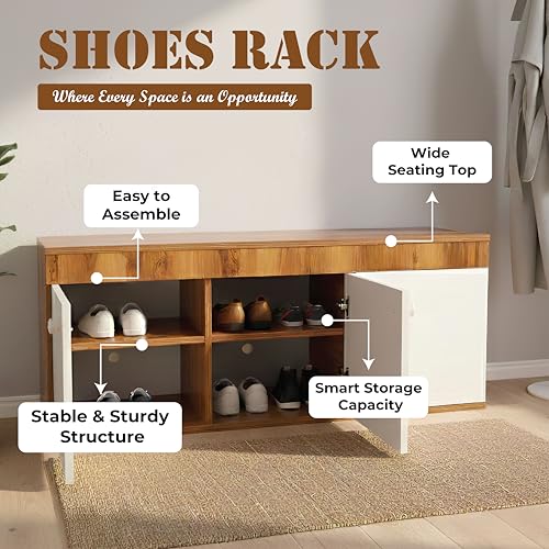 Image of Amazon Brand - Solimo Engineered Wood 3 Door Shoe Rack Walnut Finish | 120D X 40W X 47.5H Centimeters