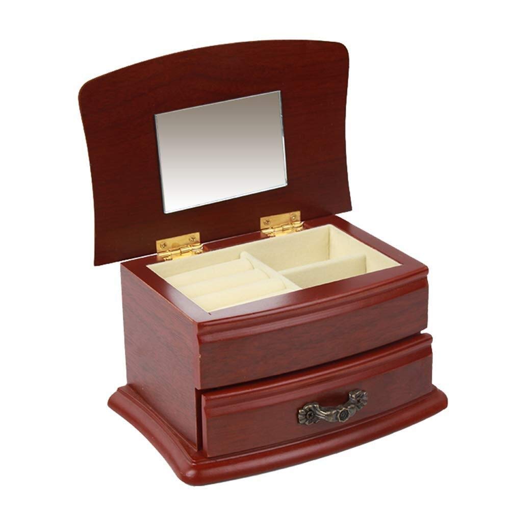 Sddpulse Women's Jewellery Box Wooden With Mirror Jewellery Chest Retro Double Layer Jewellery Organiser For Wedding Engagement Gift Jewelry Box For
